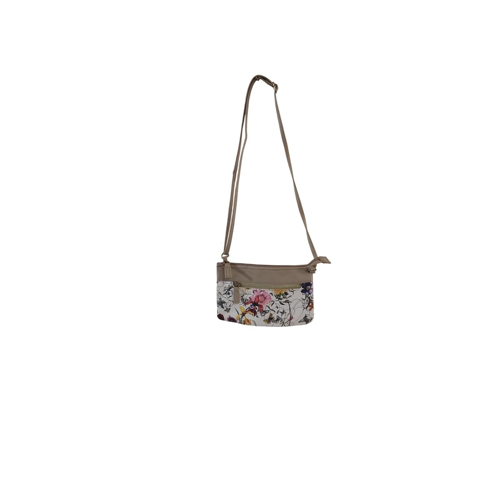Floral Print Faux Leather Crossbody Bag Taupe Multi Pocket Small Shoulder Purse‎